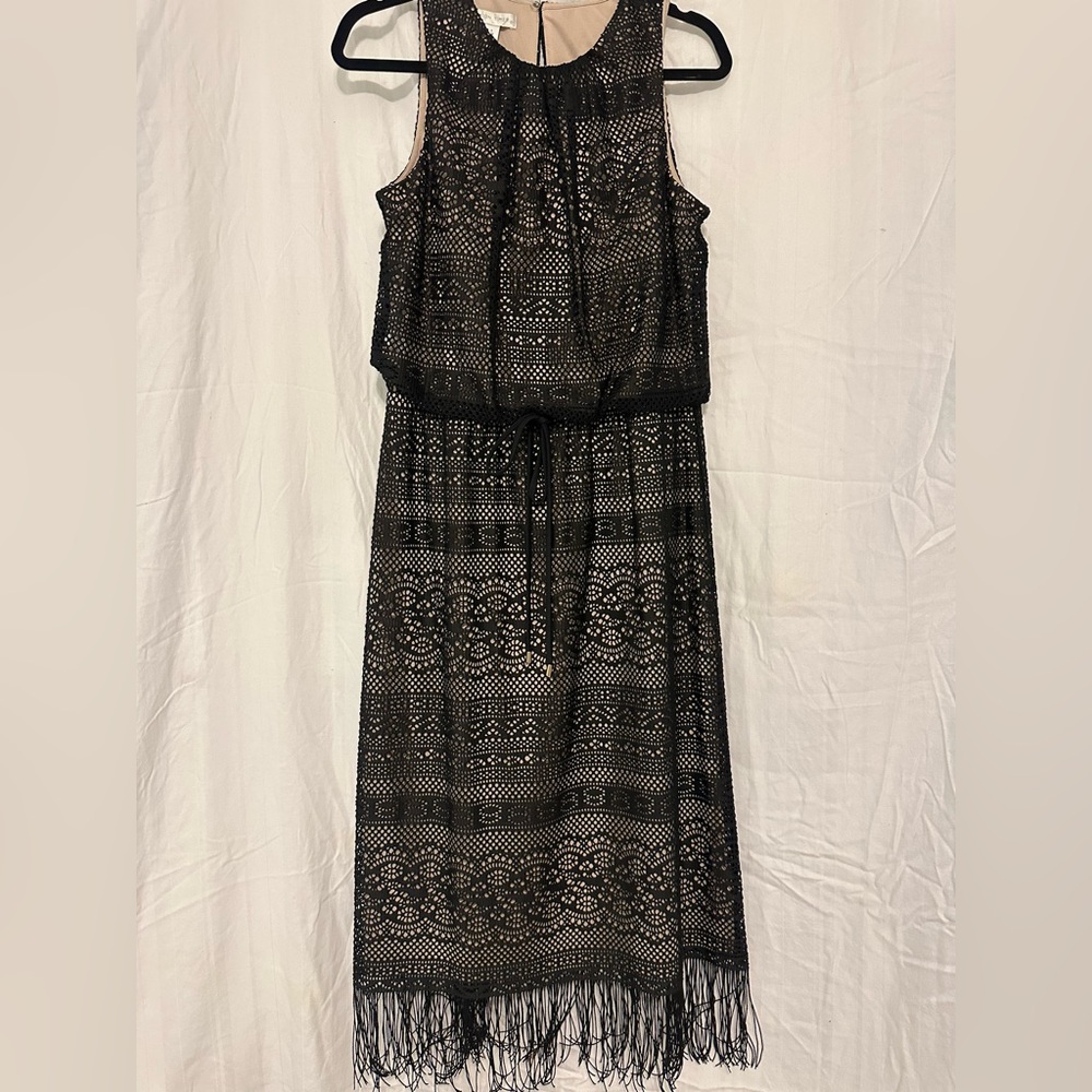 London Times Black Lace Overlay Midi/Maxi Dress Size 8